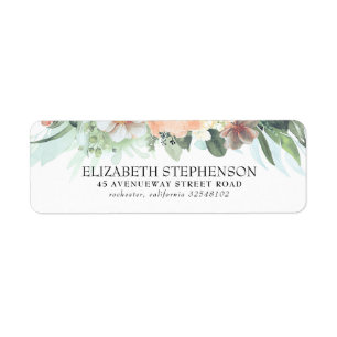 Eleganten Persika och Rosa Watercolor Flowers Returadress Etikett