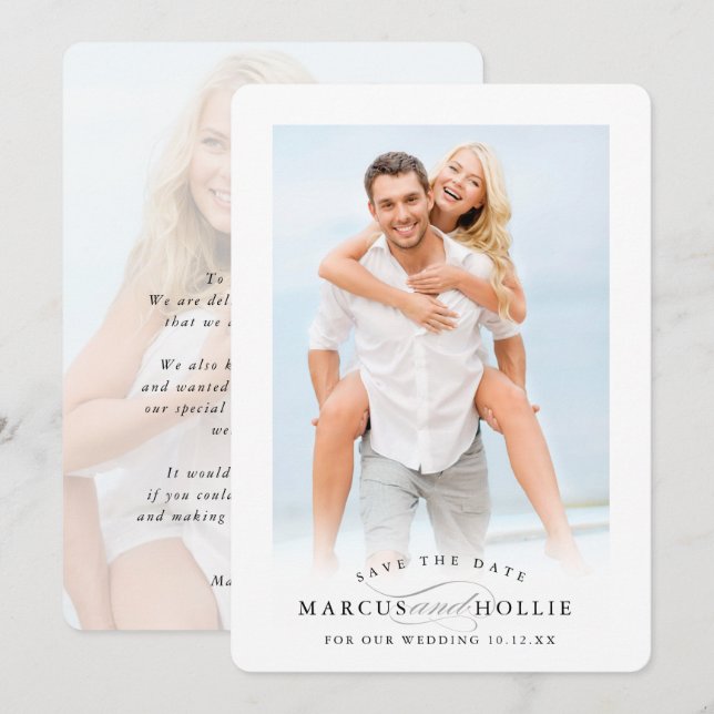 Eleganten PHOTO BRÖLLOP minimalist sparar datumet Inbjudningar (Fram/baksida)