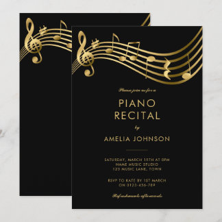 Eleganten Piano Skäl Guld Musik noter Inbjudningar