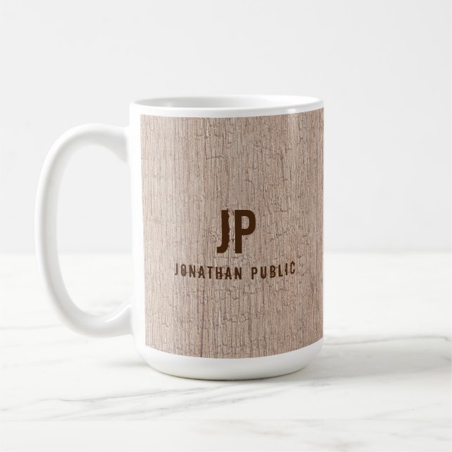 Eleganten Plank Wood-utseende för monogram-mall Kaffemugg (Vänster)
