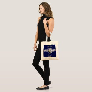 Eleganten Princess Quinceanera Navy Blue Silver Tygkasse