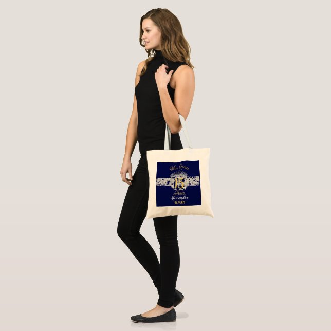 Eleganten Princess Quinceanera Navy Blue Silver Tygkasse (Fram (modell))