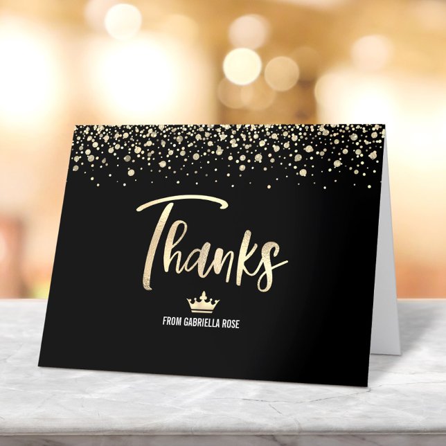 Eleganten Quinceañera Black Guld Glitter Foil Scri Tack Kort (Skapare uppladdad)