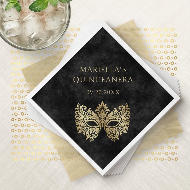 Eleganten Quinceanera, Black Masqueramasken Pappersservett (Skapare uppladdad)