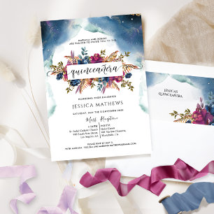 Eleganten Quinceañera (blått, kalk, Lila och Fuchs Inbjudningar