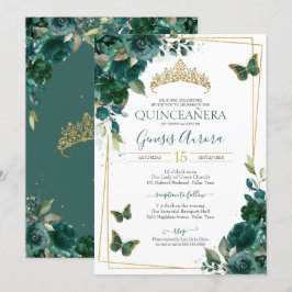 Eleganten Quinceañera Butterfly Emerald Grönt Inbjudningar