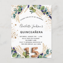 Eleganten Quinceanera eucalyptus greenery glitter