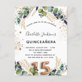 Eleganten Quinceanera eucalyptus greenery glitter Inbjudan Vykort