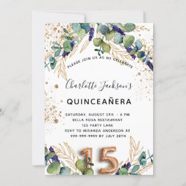 Eleganten Quinceanera eucalyptus greenery glitter Inbjudningar