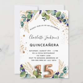 Eleganten Quinceanera eucalyptus greenery glitter Inbjudningar