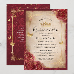 Eleganten Quinceanera i Burgundy och Guld Ro Inbjudningar