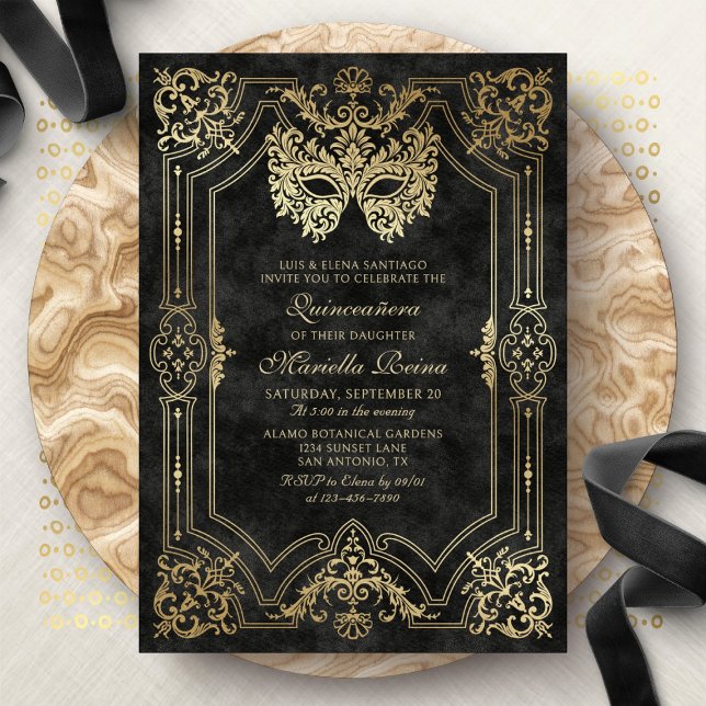 Eleganten Quinceanera, maskerad, svart Inbjudningar (Skapare uppladdad)