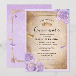 Eleganten Quinceanera med lätt Lila och Guld Ro Inbjudningar