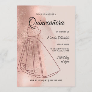 Eleganten Quinceanera Mis Quince Dusty Ro Guld Inbjudningar