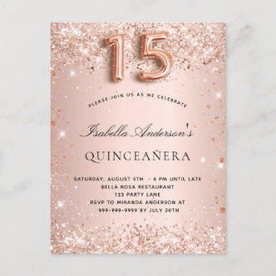 Eleganten Quinceanera ro guld glitter Inbjudan Vykort