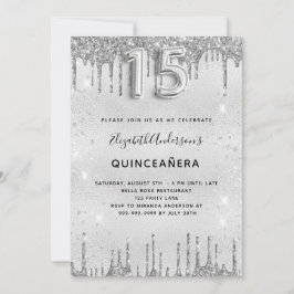 Eleganten Quinceanera silver glitter Inbjudningar