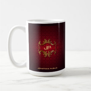 Eleganten Red Damask Monogrammed Template Classic Kaffemugg