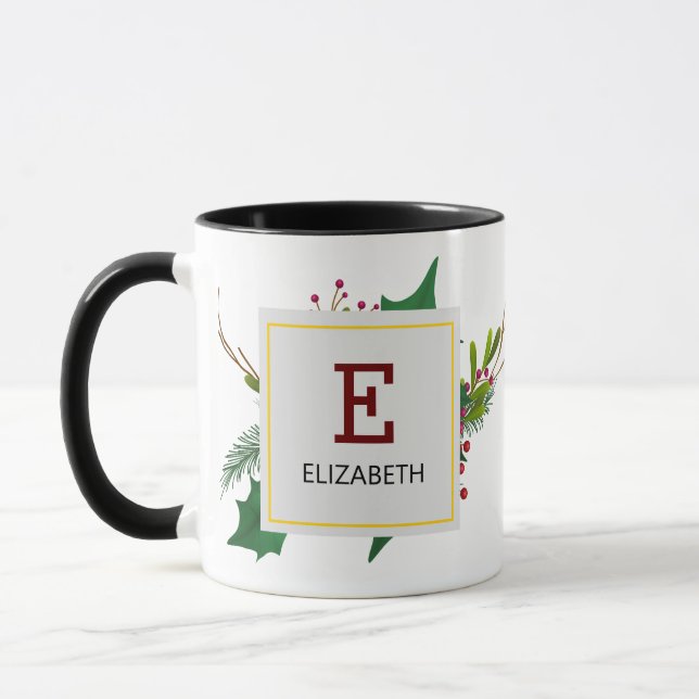 Eleganten Red Monogram Black, Jul Greenery Mugg (Vänster)