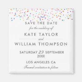 Eleganten Regnbåge-konfetti sparar datum Magnet
