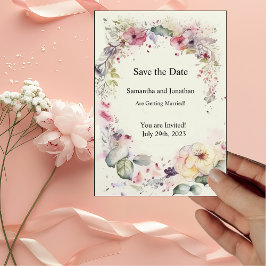 Eleganten Ring Flowers Vatten Färg Spara datumet Inbjudningar