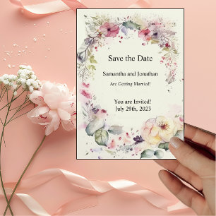 Eleganten Ring Flowers Vatten Färg Spara datumet Inbjudningar