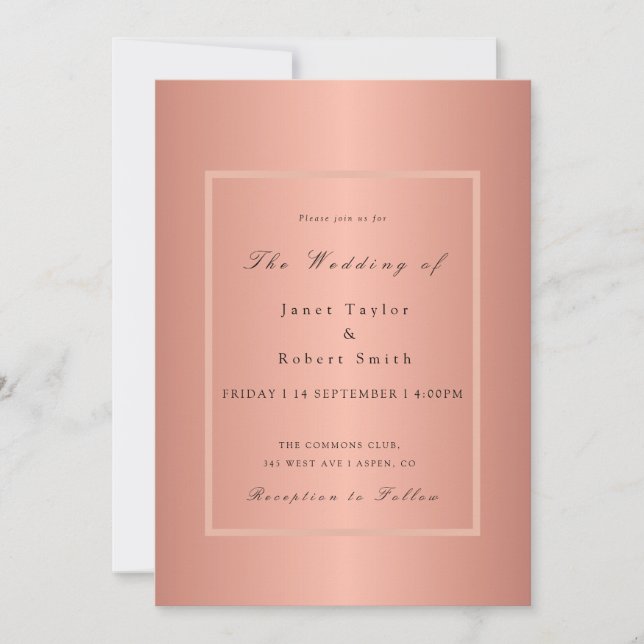 Eleganten ro Guld minimalistisk med Rosa Gräns Inv Inbjudningar (Framsida)
