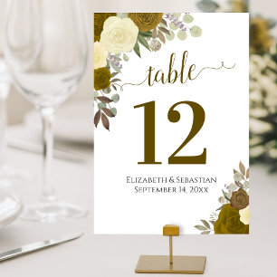 Eleganten Ro Gult och Guld Bröllop Bordsnummer