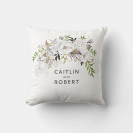 Eleganten Romantic Vita vattenfärgsblommor Kudde