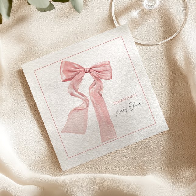 Eleganten rosa Bow Baby Shower Papper Pappersservett (Skapare uppladdad)