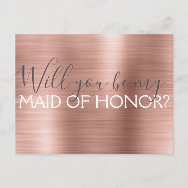 Eleganten rosa ros och det moderna Maid of honor Inbjudan Vykort (Framsida)