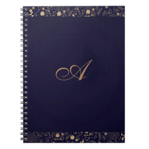 Eleganten Rustic Blommigt Foil i marinblå och Guld Anteckningsbok