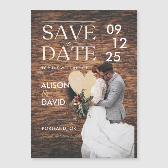 Eleganten Rustic Photo Save Date Bröllop Magnetisk Inbjudningskort (Framsida)