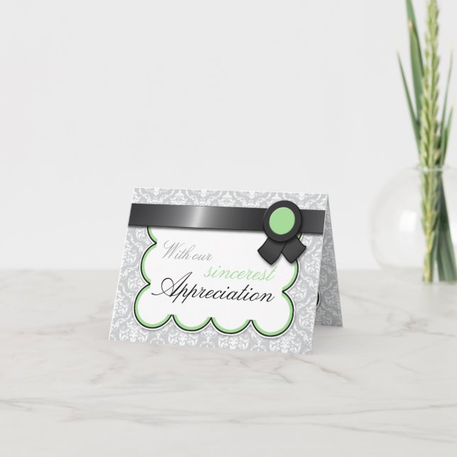 Eleganten Sage & Grått Damask Tack för dina kort (Framsida)