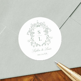 Eleganten Sage Grönt Baroque Vapensköld Monogram B Runt Klistermärke