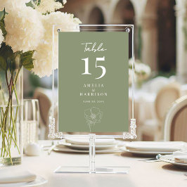 Eleganten Sage Grönt Blommigt Bröllop 5x7 Bordsnum