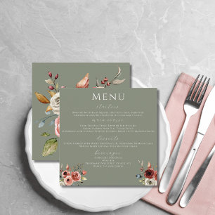 Eleganten Sage Grönt Blommigt Square Bröllop Meny