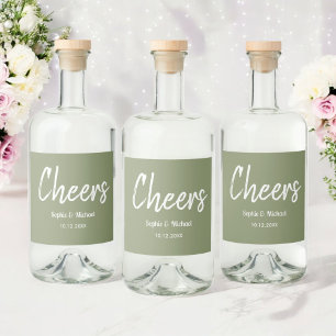 Eleganten Sage Grönt Bröllop Cheers Spritflaskor Etikett
