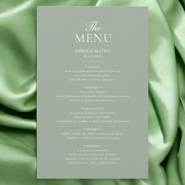 Eleganten Sage Grönt minimalist Bröllop Menu (Skapare uppladdad)