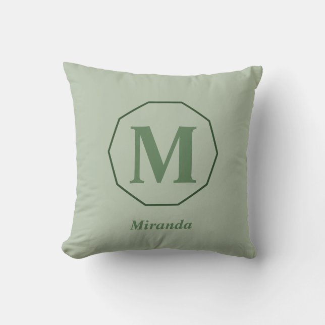 Eleganten Sage Grönt monogram namn personlig Kudde (Framsida)