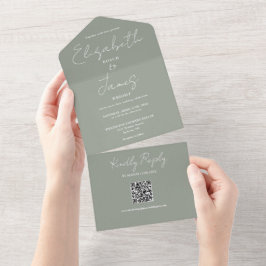 Eleganten Sage Grönt QR Code Bröllop