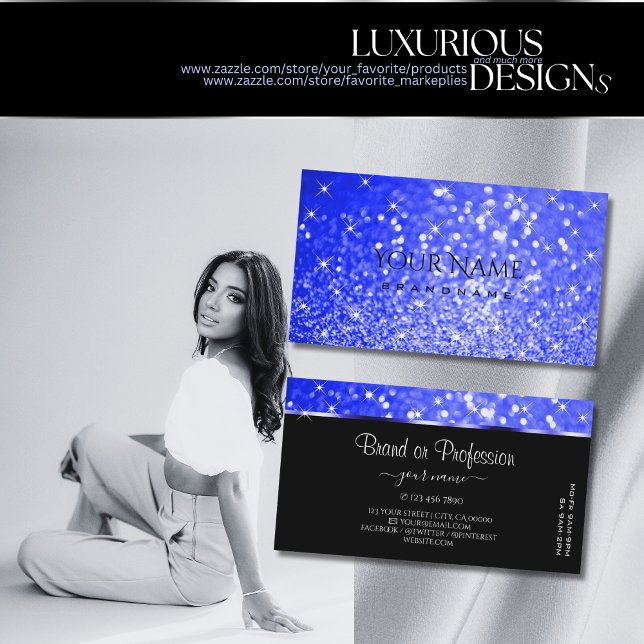 Eleganten Shimmery Royal Blue Glitter Gnistra Star Visitkort (Skapare uppladdad)