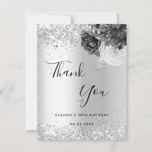 eleganten silver blommigt gnistra tack kort