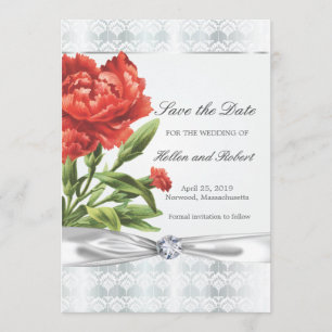 Eleganten Silver Diamond & Red Flower Spara datume Datumet