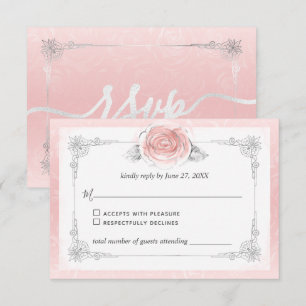 Eleganten silver och Ljusa rosa Ro OSA Kort