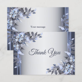 Eleganten Silver vid Bröllop marinblå Blommigt Tack Kort