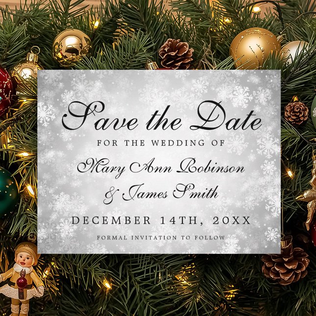 Eleganten Silver Winter Wonderland Spara datum för Meddelande Vykort (Silver Winter Wonderland Elegant Save The Date Announcement Postcard)