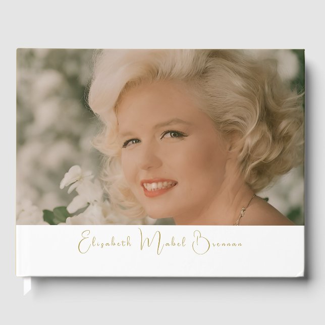 Eleganten Simple Photo White på födelsedagen Gästböcker (Framsida)