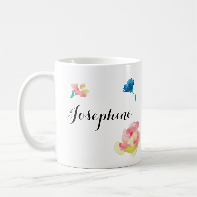 Eleganten skrivar typ, bohowaterpaintblommor kaffemugg (Vänster)