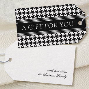 Eleganten snyggt Houndstooth Black & White Presentetikett