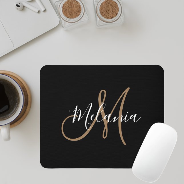 Eleganten Snyggt i Black Guld Monogram, skript Nam Musmatta (Skapare uppladdad)